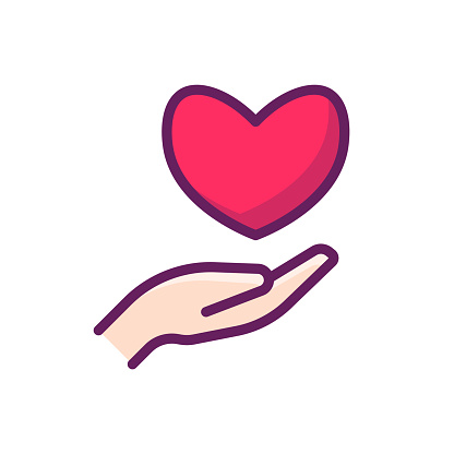 Vector illustration of human hands holding a heart shape icon. Cut out design elements on a transparent background on the vector file.