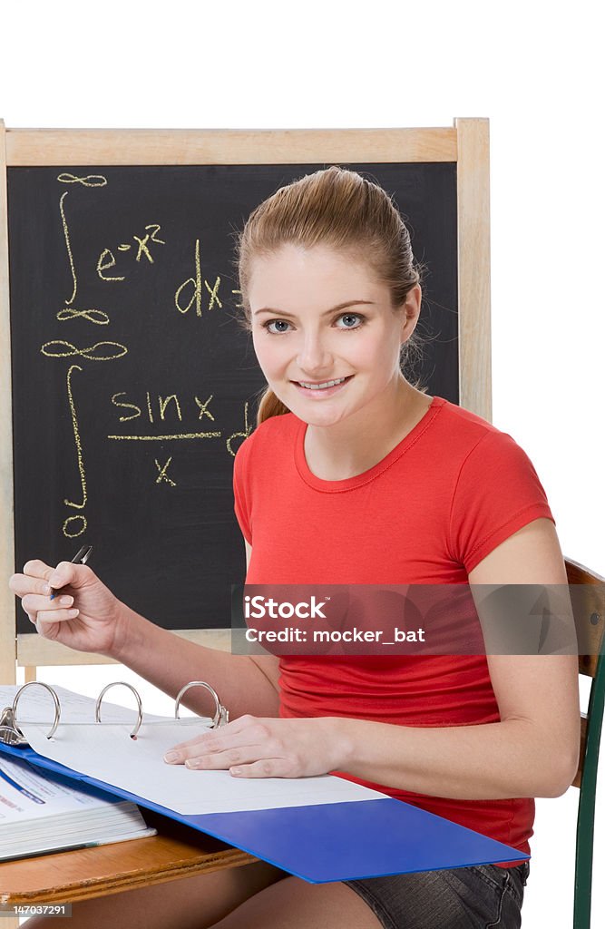 Europäischer Abstammung Schulkind-Nur Mädchen mit Schreibtisch Akademisches Lernen Mathematik Prüfung - Lizenzfrei 16-17 Jahre Stock-Foto