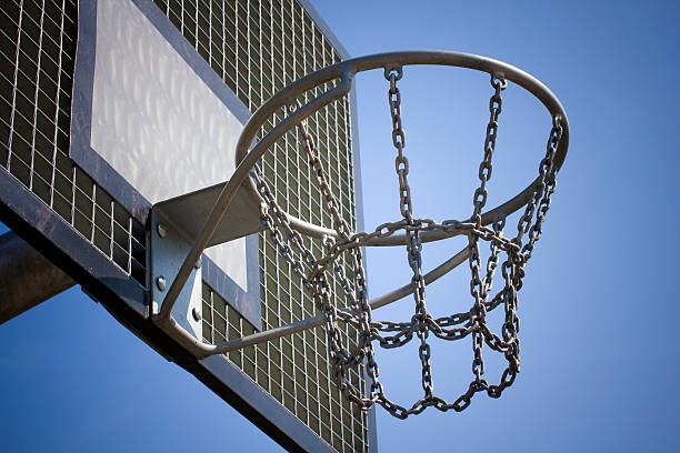istock basketball steel backboard against blue sky 147037348