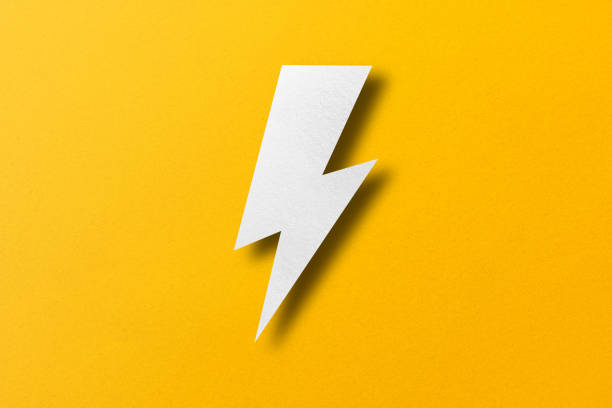 istock Paper cut lightning shape, lightning with light and shadow. placed on a yellow paper background 1470374865