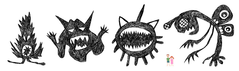 Children's drawing. Scary night monsters. Nightmare