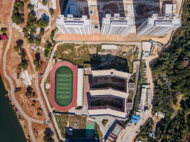 istock Vertical aerial view of urban construction site 1470376994