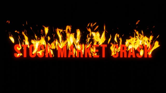 Stock market crash text from burning letters on black background for transparent background in 4k ultra HD