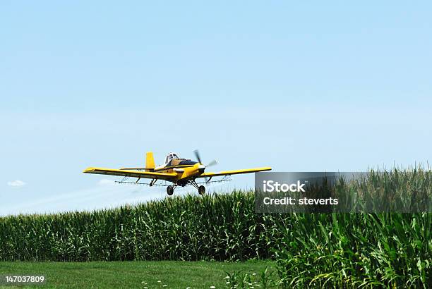 Yellow Cropduster Flying Low Stock Photo - Download Image Now - Airplane, Spraying, Agriculture