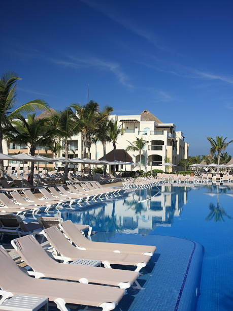 istock Vertical view of chairs and building at resort 147037813