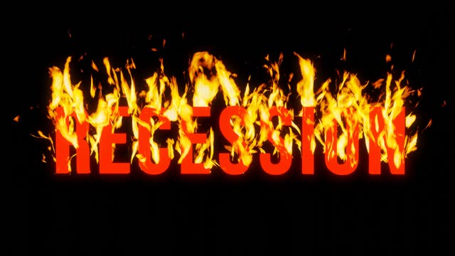 Recession text from burning letters on black background for transparent background in 4k ultra HD