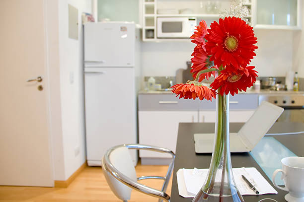 Moderno appartamento con fiori rossi - foto stock