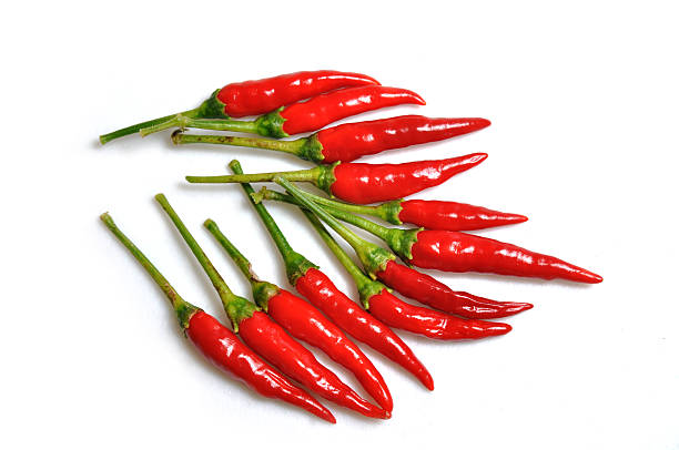 Red hot chilli peppers in a spicy bunch stock photo