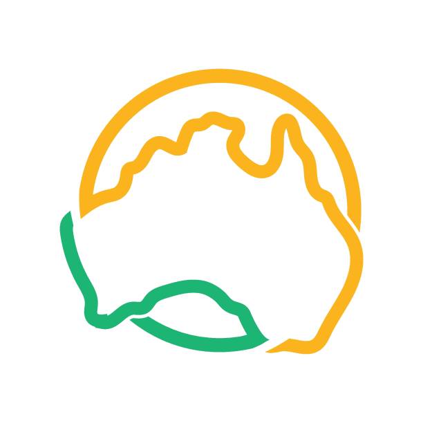ilustraciones, imágenes clip art, dibujos animados e iconos de stock de diseño de ilustración del logotipo del mapa de australia - característica de la tierra