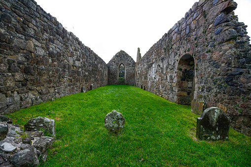 Ruins of old church in Ireland in Ireland, England, United Kingdom