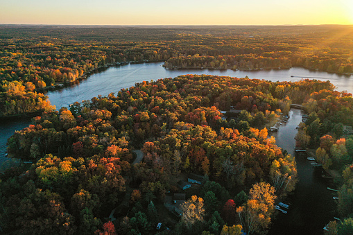 Sun sets on beautiful fall day in Wisconsin. in Keshena, Wisconsin, United States
