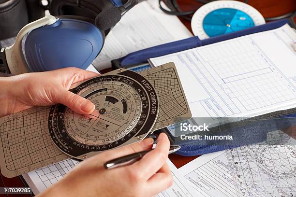 Pilot Using Computer Airplane Pilot Using Flight Computer Stock Photo - Download Image Now ...