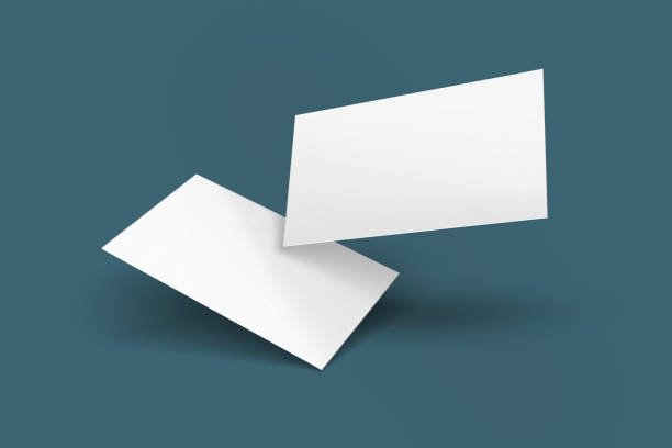 istock 3D rendered floating in air modern business visiting card mock-up template with front and back. Invite, identity, stationery, advertising, empty mockup for presentation on isolated color background 1470398821