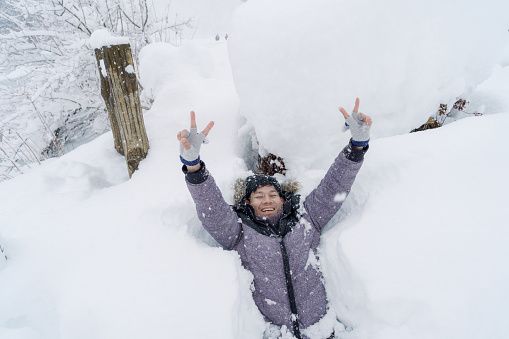 Travel at Shirakawa-go village with white thick snowing, the best for tourist travelling in Japan at winter.