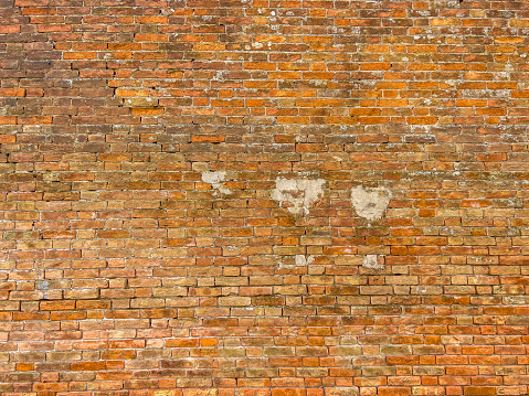 Walls of Venice: Traditional brick textured wall background in design loft style. Grunge reddish brown colored with copy space. Blank poster or wallpaper surface template. Partly damaged pattern.