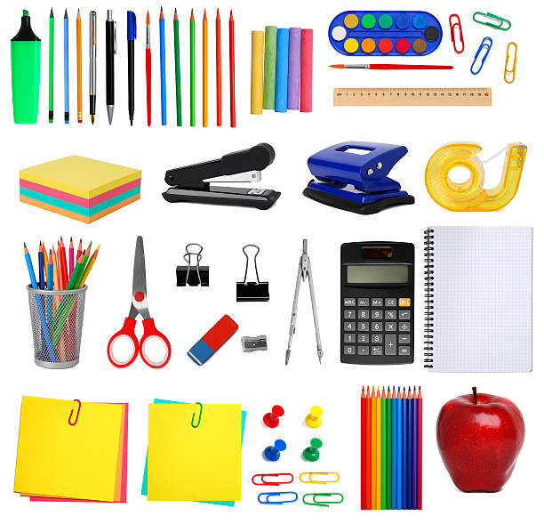 fournitures de bureau - ruler ballpoint pen pen isolated photos et images de collection