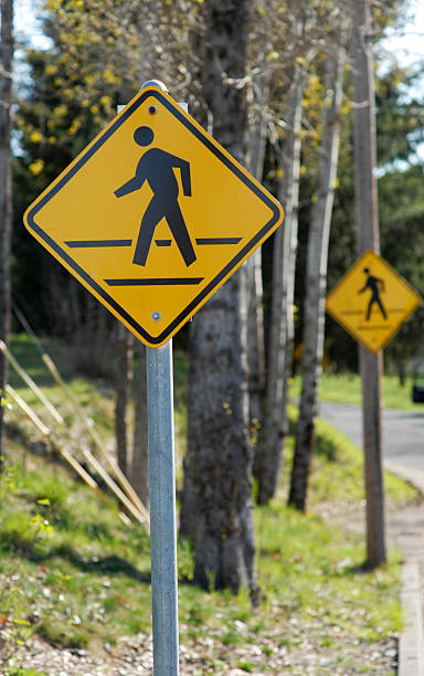 Yellow Pedestrian Traffic Signs stock photo