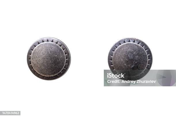 Metal Jeans Buttons And Rivets Set Collection On White Background
