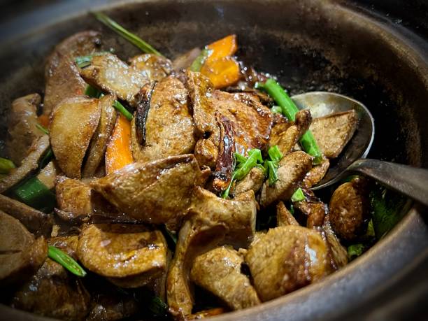 Chinese Pig liver dish cooked in hot claypot