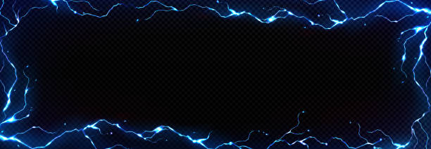 ramka błyskawicy, tło efektu pioruna - blue plasma flash stock illustrations
