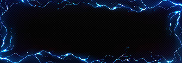 ilustrações de stock, clip art, desenhos animados e ícones de lightning frame, thunder bolt effect background - blue plasma flash