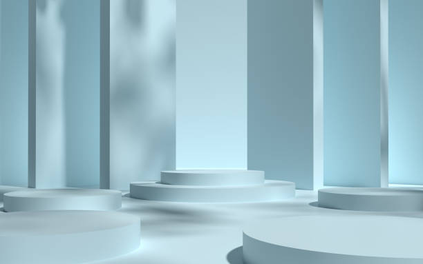 istock circular platform pedestal, minimalism with shadows cast on the wall and empty platform 1470417833