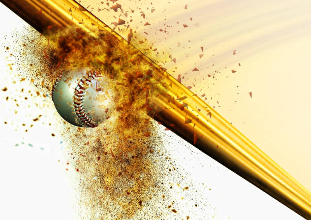 ilustración 3d de la pelota de béisbol y el bate en colisión compuesta con efecto de explosión - single hit fotografías e imágenes de stock