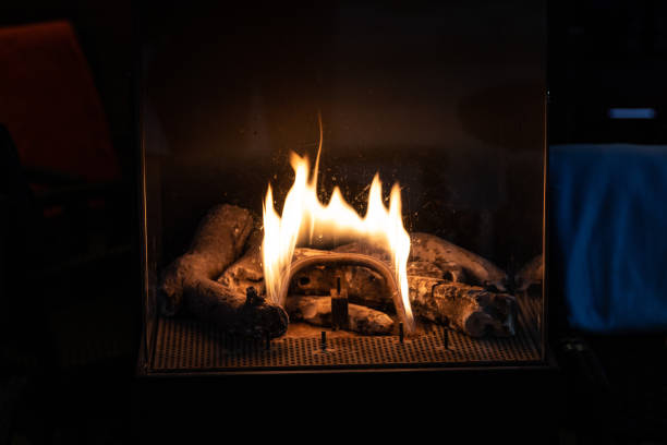 istock Flame of heater in the darkness 1470419434