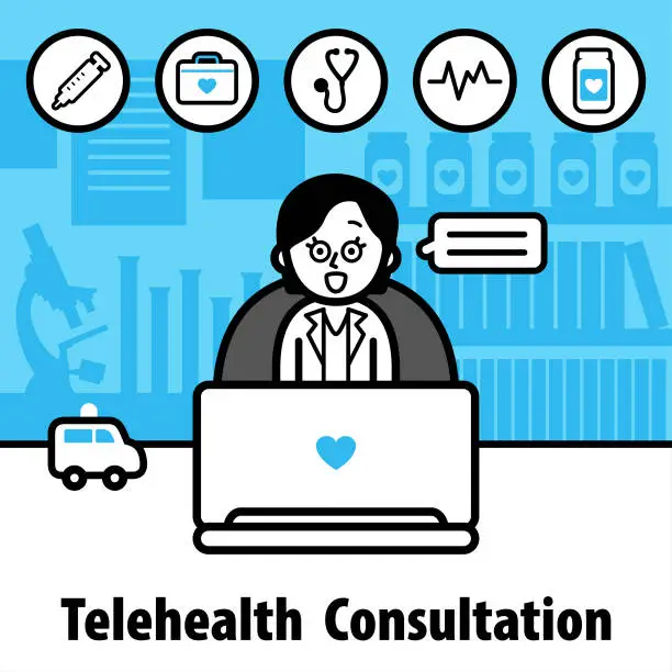 Vector illustration of A healthcare provider is offering telemedicine solutions to give patients the added convenience of virtual doctor visits