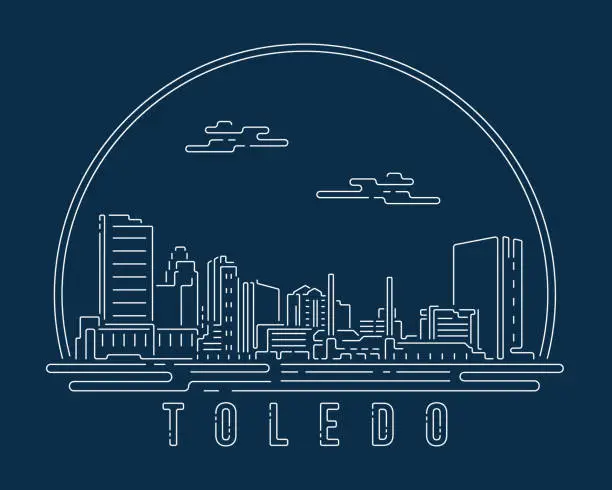 Vector illustration of Toledo - Cityscape with white abstract line corner curve modern style on dark blue background, building skyline city vector illustration design