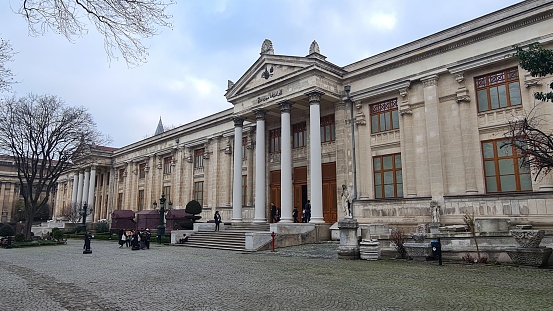 Istanbul, Türkiye – January 12, 2023: Façade of the archaeological museum of Istanbul, Türkiye