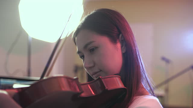 Lovely Musician Playing Violin, Close-up
