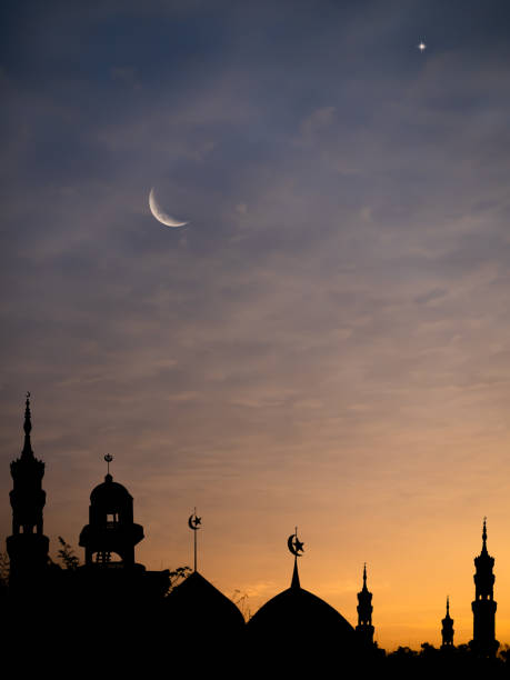 istock Islamic Architecture Celebration Background Concept,Design Landscape Ramadan Silhouette Building Mosques Dome,Crescent Moon Sky on Sunset,New Year Muharram Religion,Arabic,Eid Al-Adha,Mubarak Muslim 1470427630