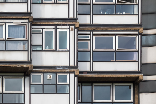 Facade of council housing blocks Lambeth Towers in London, England