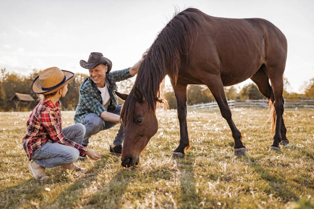 istock Happy single father and daughter feeding a horse. 1470430484