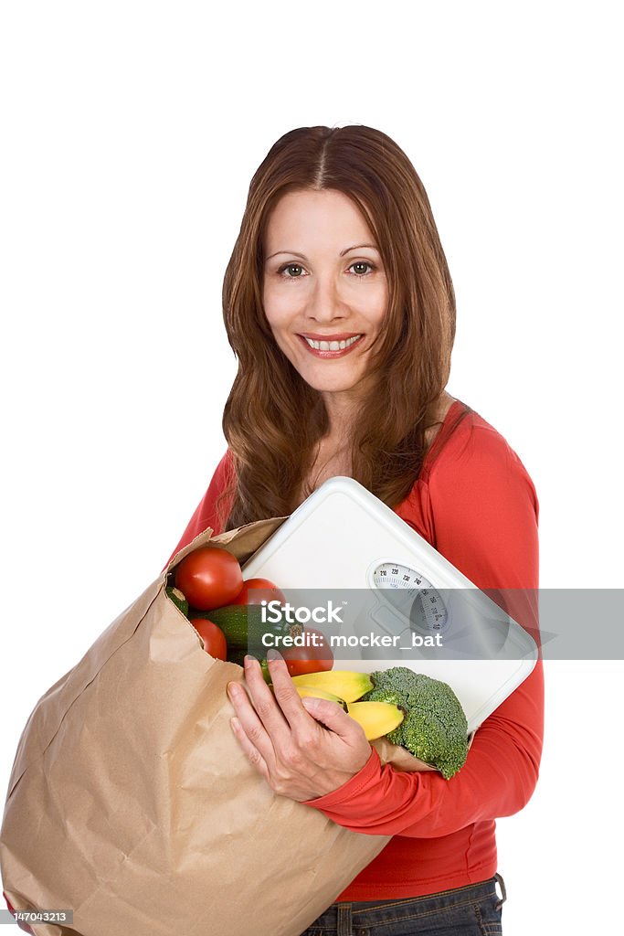 Frau mit Papiertüte gesunde vegetarische Speisen - Lizenzfrei 40-44 Jahre Stock-Foto