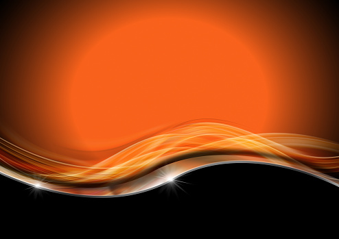 Orange, red and black abstract background with soft curves and copy space. 3D illustration.