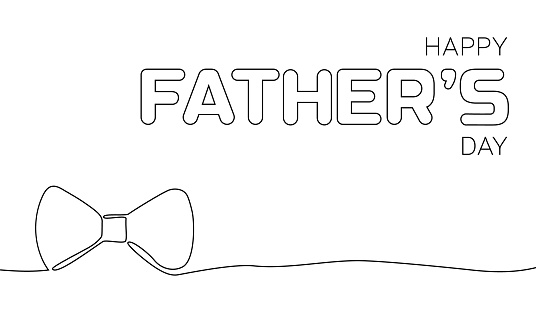 Happy Father's Day line art banner. Bow tie one continuous line or outline illustration. Vector