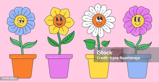 Cây Trừu Tượng Hoa Nội Địa Đơn Giản Trong Chậu Có Mặt Bộ Vector Màu Vẽ