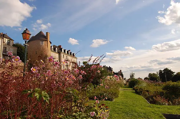 Charming summer gardens on the border of The Old Town (CitA PlantagenAt) area of Le Mans in France