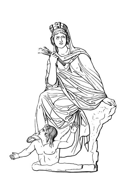 тихе антиохийский, бронзовая статуя евтихида (4 век до н.э.) - tyche stock illustrations