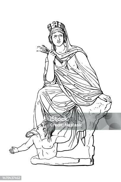 Тихе Антиохийский Бронзовая Статуя Евтихида — стоковая векторная графика и другие изображения на тему Тюхе