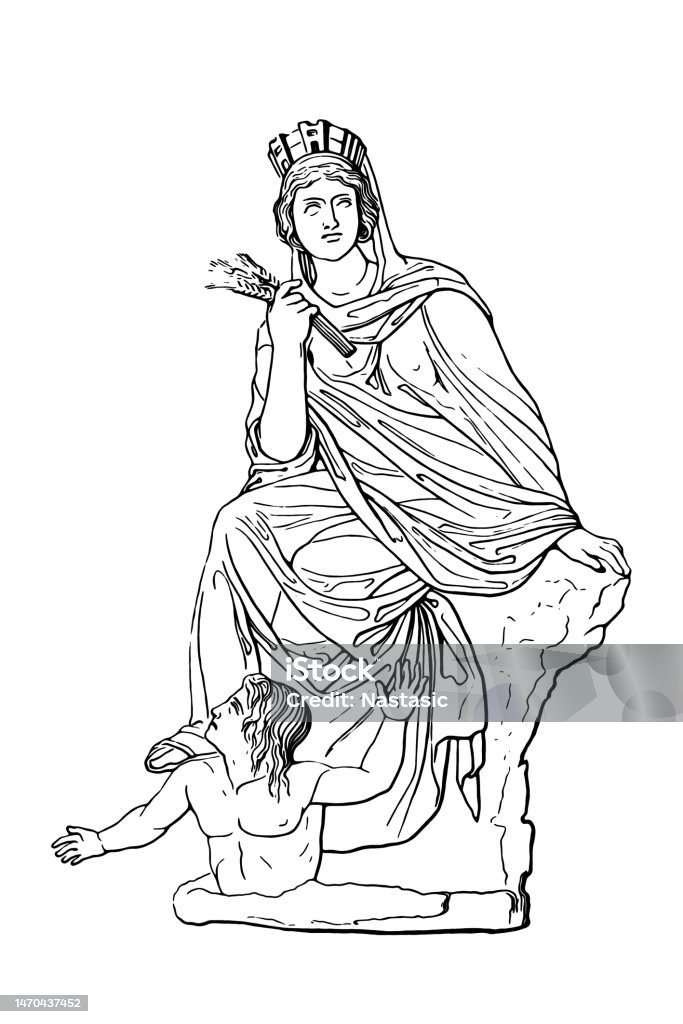 Tyche of Antioch, bronze statue by Eutychides (4th century BC) - Royalty-free Tike Stock Illustration