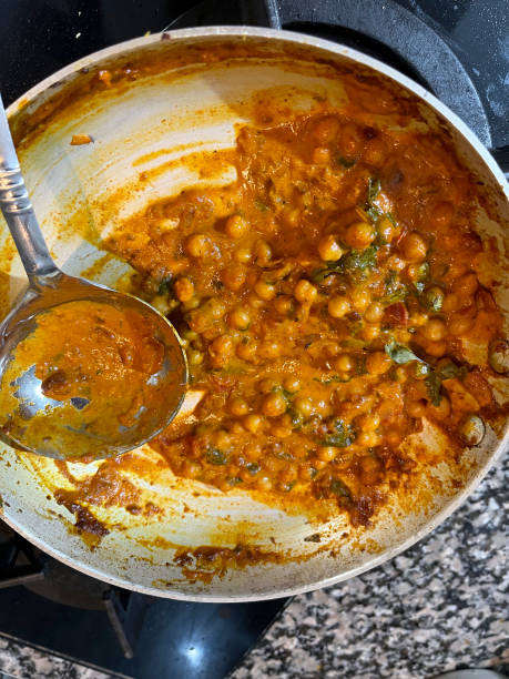 Leftover chick pea curry in pan