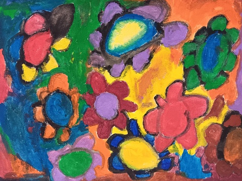 Children's colourful flower painting
