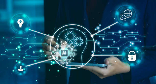 istock Ai machine learning technology. Businessman using tablet and digital pen connecting with brain system ai white and blue icon blurred background. 1470442426