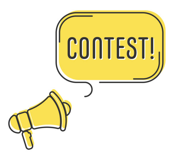 istock Speech bubble with megaphone, message, text contest. Megaphone announcement with trendy yellow color shapes. 1470445570