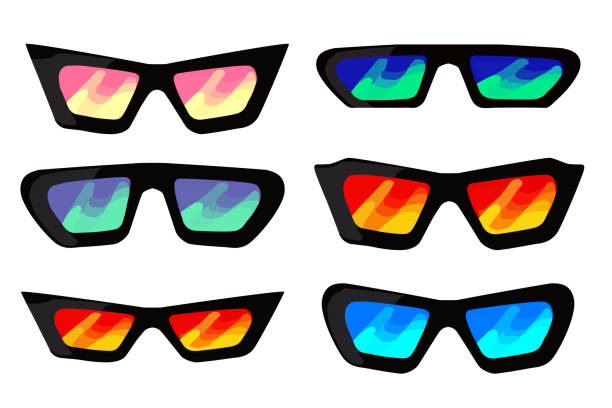 ilustrações de stock, clip art, desenhos animados e ícones de set of colorful sunglasses flat icon isolated on white background. vector illustration. - sun protection glasses glass
