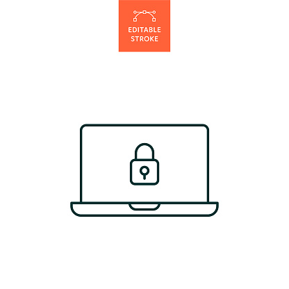Locked Laptop Linear Style Icon with Editable Stroke. The Icon is suitable for web design, mobile apps, UI, UX, and GUI design.
