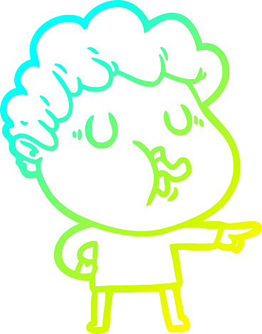 cold gradient line drawing of a cartoon man pulling face